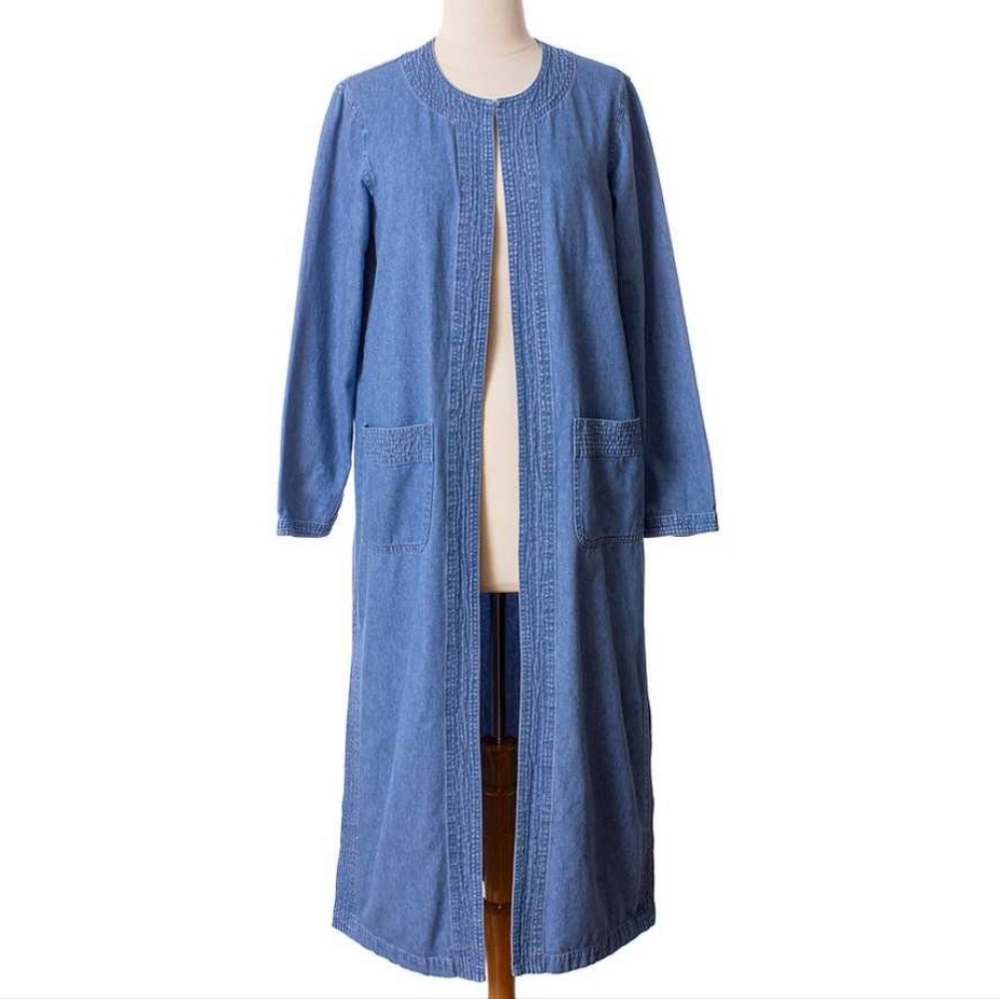 Rare VTG 90s Newport News Jeanology Denim Duster Coat Overcoat Dress, Sz 12